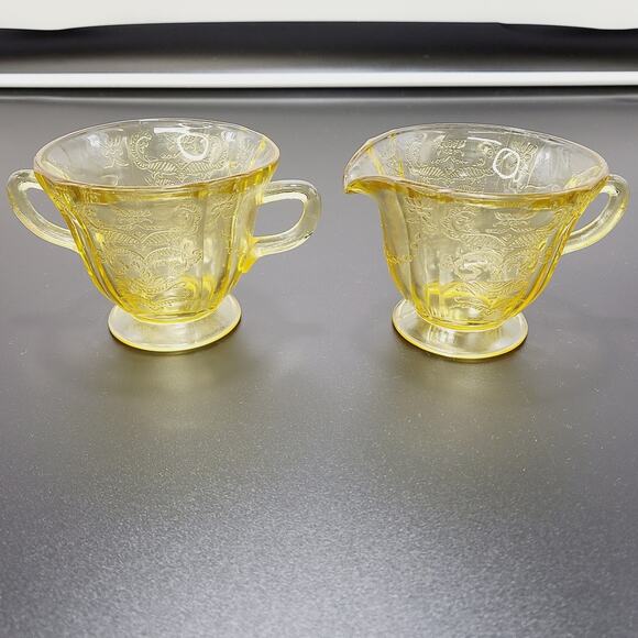 Federal Glass Other - Federal Madrid Amber Yellow Depression Glass Footed Sugar & Creamer Set